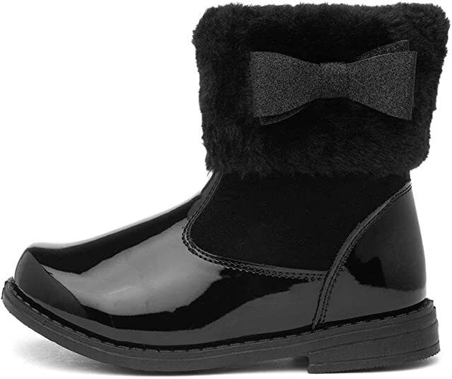 Chatterbox Jane Girls Black Patent Winter Boots Faux Fur Sparkly Bow Trim