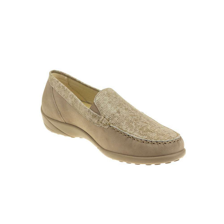 Waldlaufer Klare 460004 Ladies K Wide Fit Taupe Suede Leather Snake Print  Lined Comfort Moccasin