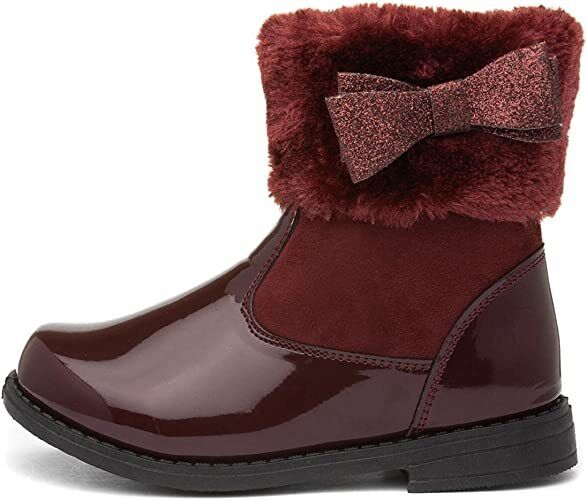 Chatterbox Jane Girls Burgundy Patent Winter Boots Faux Fur Sparkly Bow Trim