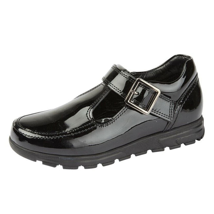 Roamers G716 Girls School Shoes Black Patent Leather Velcro T Bar Memory Foam