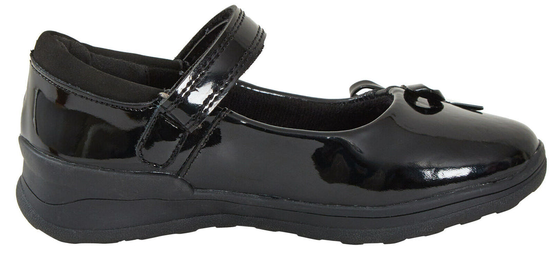 Chatterbox Alice Girls School Shoes Black Patent Leather Mary Jane With Bow Scuff Resistant