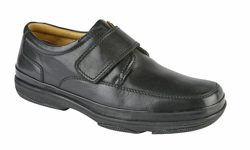 Roamers M037A Mens Black Leather WIDE FIT Strapped Lightweight Shoes Swift Turn