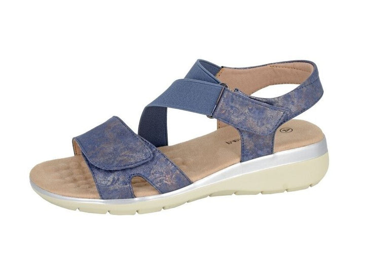 Boulevard L283 Women's Navy Shimmer Touch Fasten Elastic Straps Padded Sandals