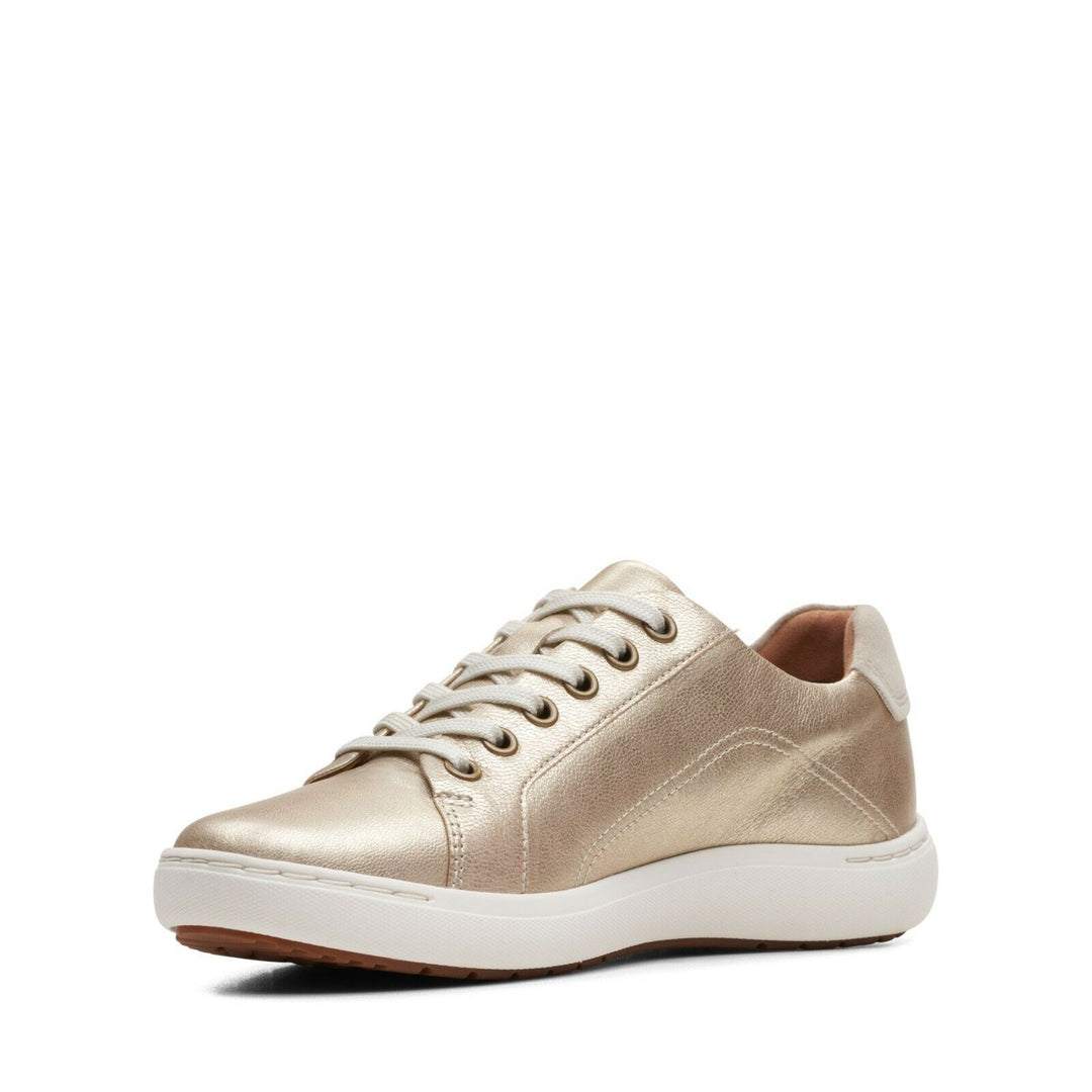 Womens Clarks Nalle Lace Champagne Gold Leather Lace Up/Zip Athleisure Trainers