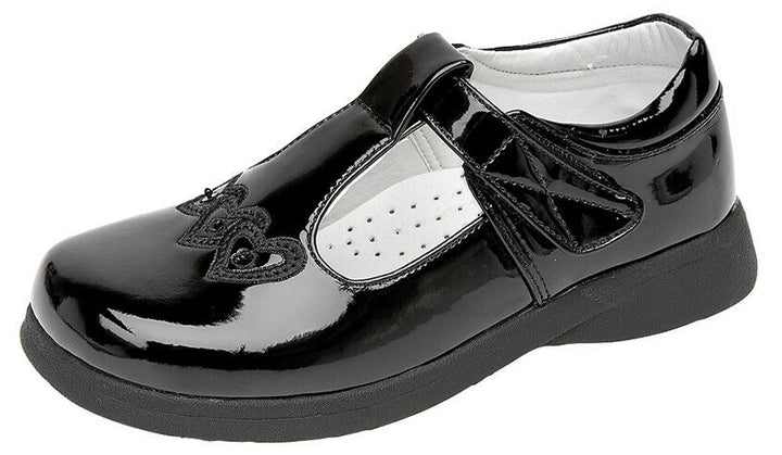 Boulevard C732 Girls School Shoes Black Patent T Bar Velcro Strap Infant Sizes 6-2