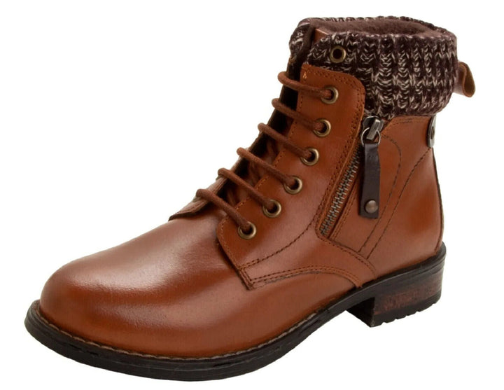 Dr Keller Jeanie Ladies Tan Genuine Leather Fleece Lined Winter Ankle Lace Boots