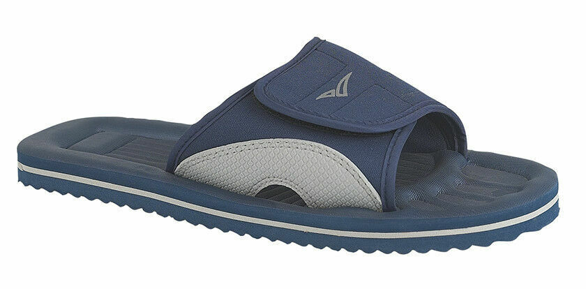 PDQ Unisex Mens Womens Kids Blue & Grey Bathroom Waterproof Flip Flops Size 3-12