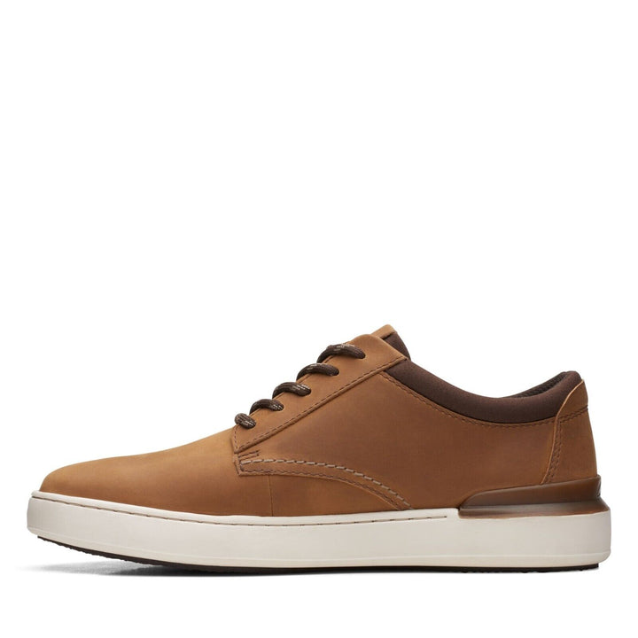 Clarks Courtlite Derby Standard G Fit Light Tan Waxy Leather Lace Up Casual Shoes Sneaker Trainers