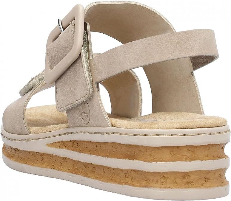 Rieker 62950 Ladies Beige Double Touch Fasten Low Wedge Slingback Sandals