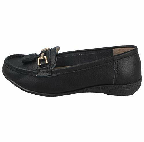 Jo & Joe Nautical Ladies Black Leather Moccasin Slip On Loafer Tassel Flat Comfort Shoes