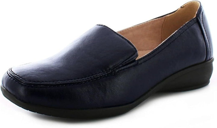 Dr Keller Sally Navy Wide Fit Loafer Leather Lined Comfort Slip On Shoes