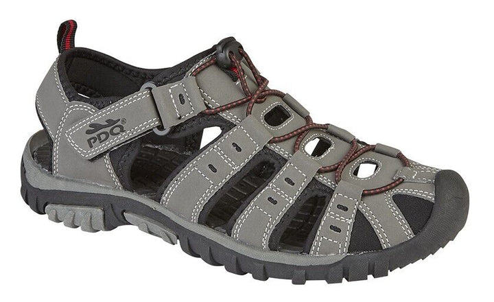 PDQ Boys B040 Grey/Red Waxy Triple Touch Fasten Lightweight Leather Sock Sandals