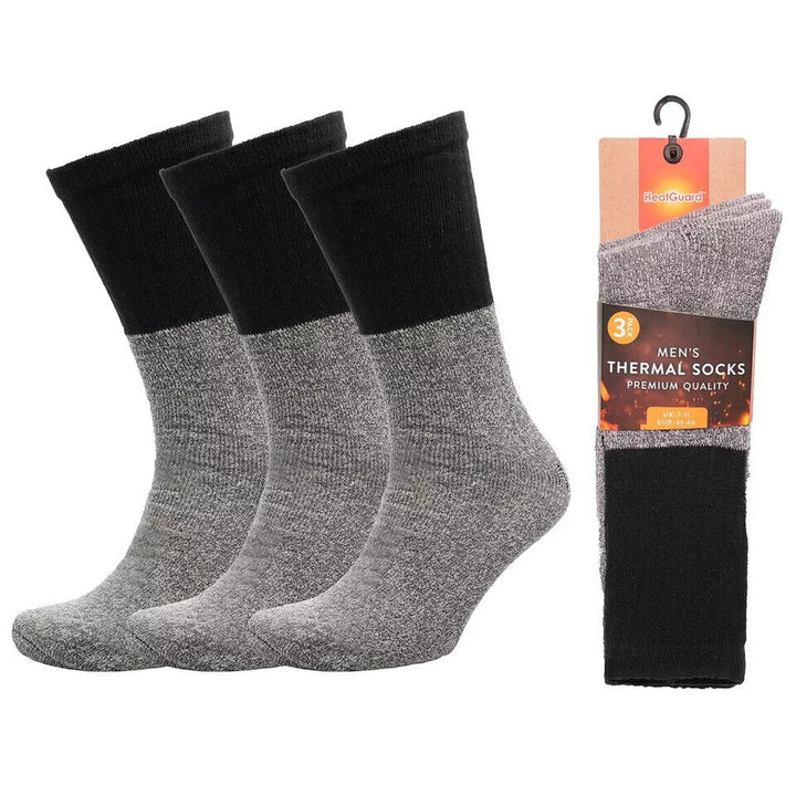 Heatguard Men's Premium Quality Thermal Work Socks 7-11 3 Pair Pack Black/Grey