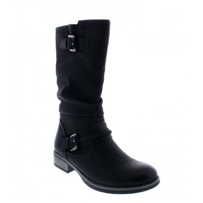 Rieker Antistress 98860 Ladies Black Zip Fur Lined Calf Boots