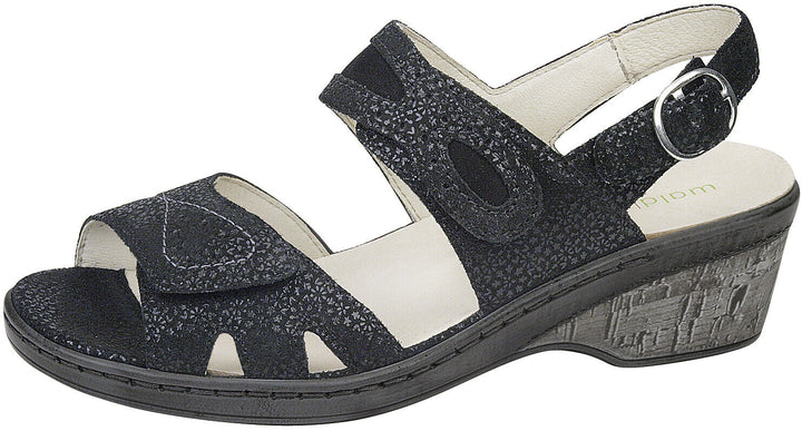 Waldlaufer Hetta Ladies WIDE FIT Black Nubuck Leather Wedge Orthotic Sandals Size 3