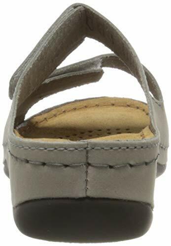 Tamaris 27510 Wide Fit Grey Leather Mule Sandals Raised Sole Touch Fasten