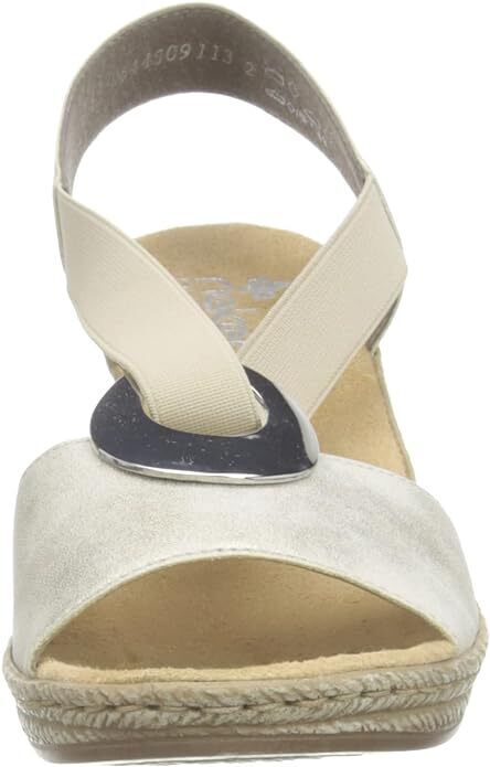 Rieker 624H6 Ladies Gold Slip On Slingback Mid Wedge Sandals With Disc Design