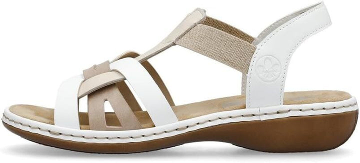 Rieker 65918 Ladies White/Beige/Cream  Low Wedge Elasticated Slingback Sandals