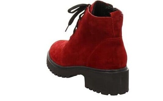 Waldlaufer H-Luise Ladies Wide Fit Red Suede Leather Lace/Zip Up Ankle Boots