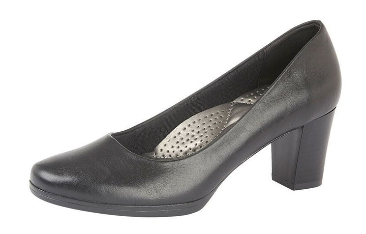 Boulevard L531 Ladies Black Faux Leather Cushioned Medium Block Heel Court Shoes