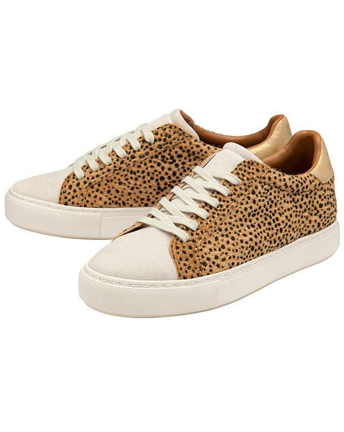 Ravel Pearl Ladies Leopard Print Horse hair/ Leather Comfort Lace Up Fashion Athleisure Trainers