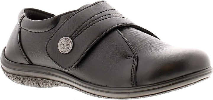 Dr Keller Rita Ladies Black Leather Wide E Fit Single Touch Fasten Comfort Shoes