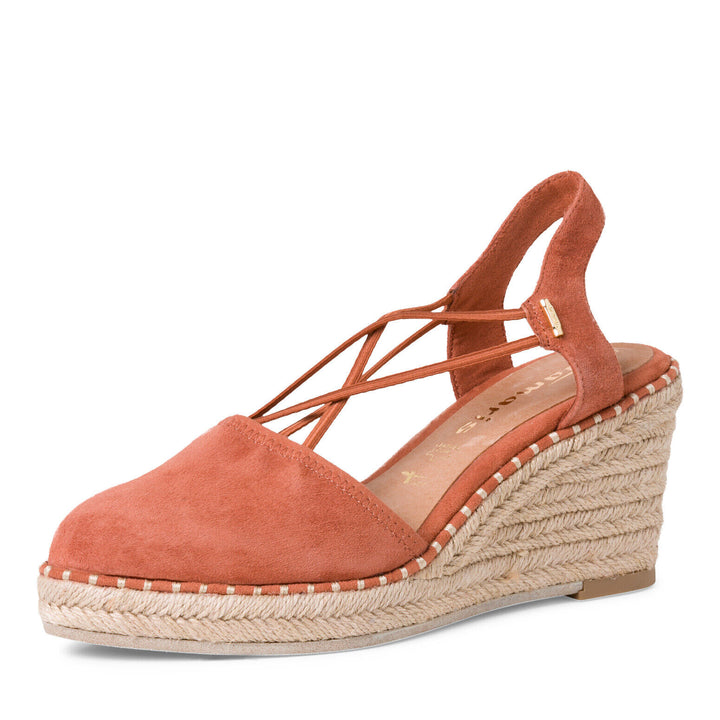 Tamaris 29606 Ladies Sunrise Orange Faux Suede Wedge Sandals Elasticated Espadrille