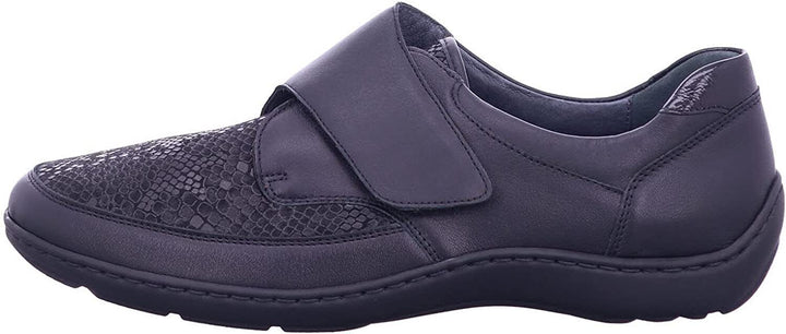 Waldlaufer Henni 496H31 Ladies Wide Dual Fit Black Leather/Textile Touch Fasten Stretch Shoe