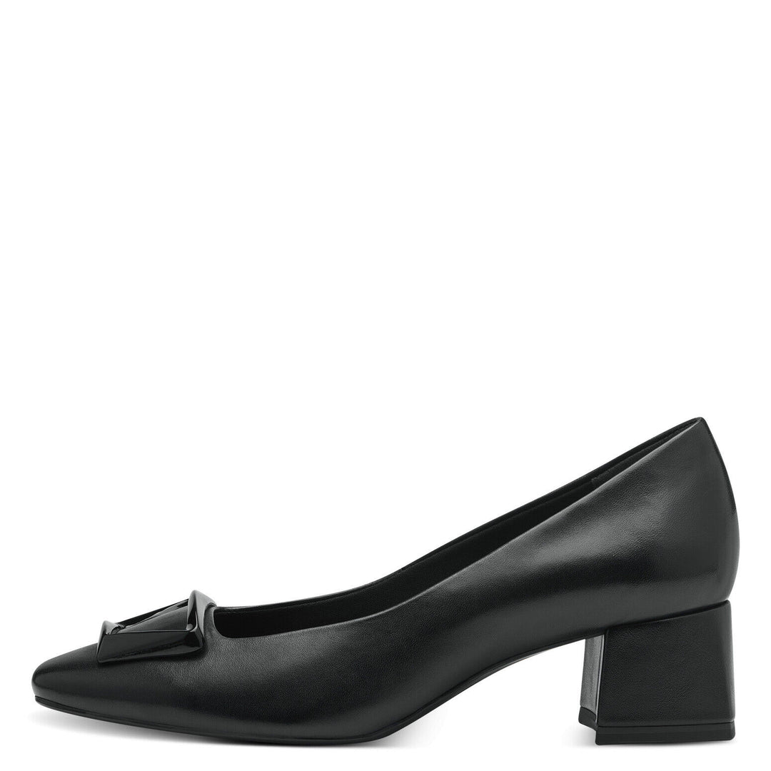 Tamaris 22302 Ladies Black Leather Block Heel Square Toe Court Shoes