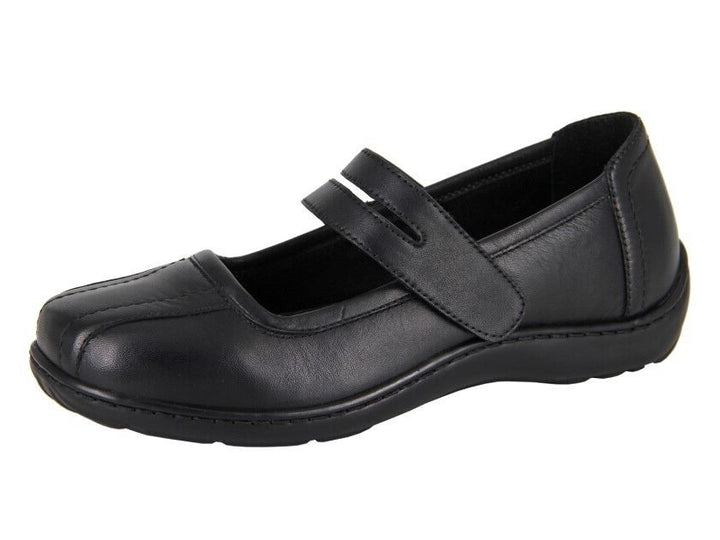 Mod Comfys L091 Ladies EXTRA WIDE FIT EEE Black Leather Light Weight Mary Jane Shoes