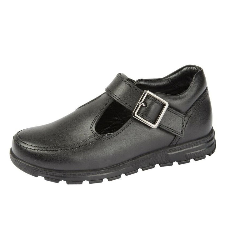 Roamers G716 Girls School Shoes Black Leather Velcro T Bar With Memory Foam