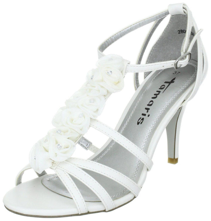 Tamaris 28061 Ladies White Floral Beaded Strappy High Heel Stiletto Formal Wedding Sandals