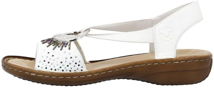 Rieker 60880 Ladies White Slip On Slingback Low Wedge Sandals Beads Disc Design