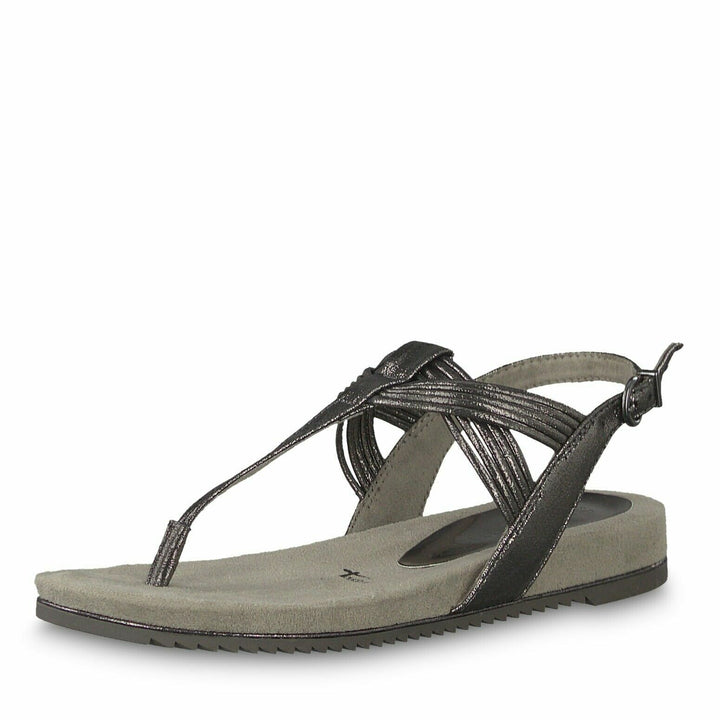 Tamaris Ladies Grey Metallic Slingback T Bar Toe Post Cushioned Sandals 28107