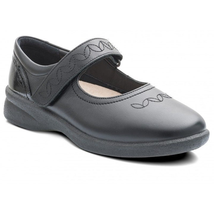 Padders SPRITE 2 Ladies Black Leather EXTRA WIDE 3E/4E Flat Mary Jane Shoes