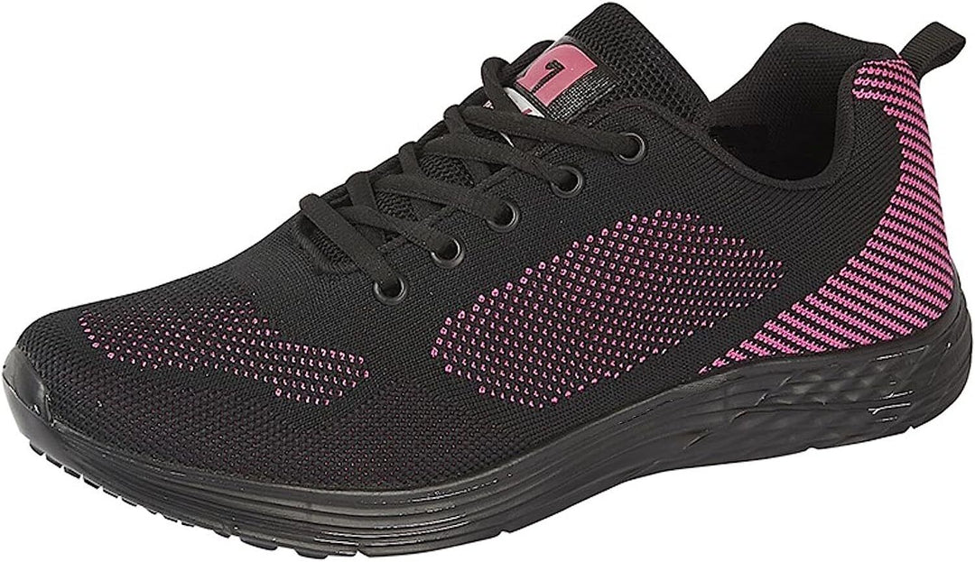 Dek T565 Womens Black/Fuschia Mesh Lace Up Memory Foam Superlite Trainers