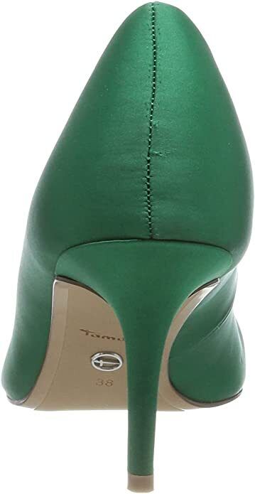 Tamaris 22430 Ladies Green Satin Vegan Stiletto Heel Diamante Jewel Court Shoes