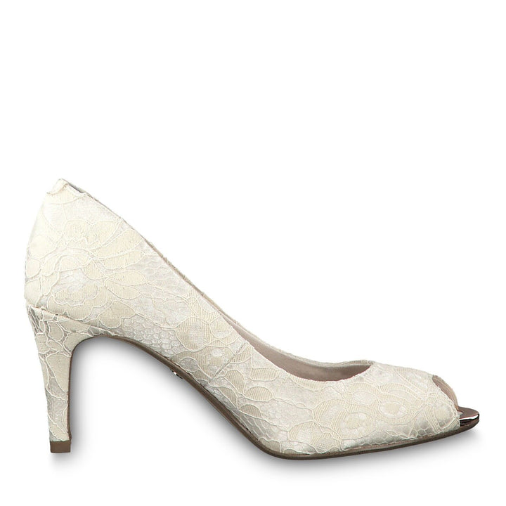 Tamaris 29302 Ladies Ivory Lace Embroidery Wedding Peep Toe High Heel Court Shoe