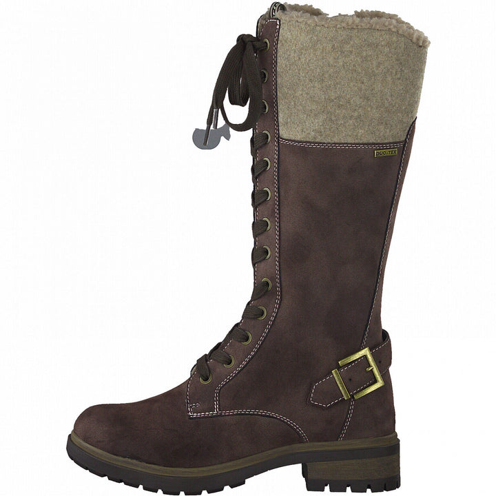 Tamaris 26249 Brown Water Resistant High Leg Nubuck Inside Zip Boots