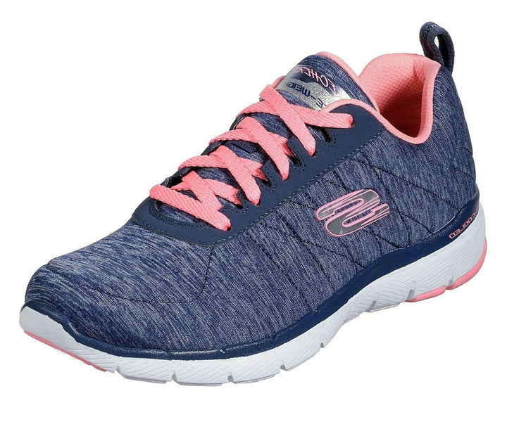 Skechers Flex Appeal 3.0 Insiders Womens Trainers Navy/Coral Fabric Lace Up