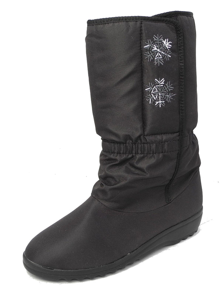 Blizzard Boot Ladies Black Fleece Lined Waterproof Snow Boots With Strap LB852