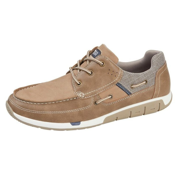 Route 21 M141 Mens Light Brown Faux Leather Casual 6 Eyelet Lace Up Boat Shoes