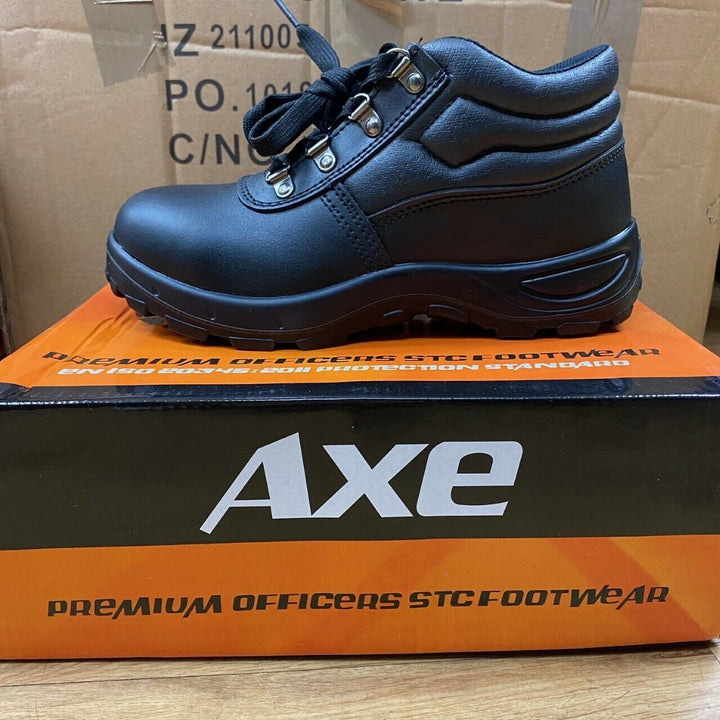 AXE LADIES SAFETY BOOTS BLACK LIGHTWEIGHT PADDED ANKLE STEEL TOE WORK SHOES