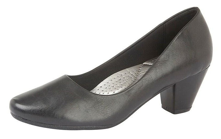 Boulevard L532 Ladies Black Faux Leather Cushioned Medium Block Heel Court Shoes