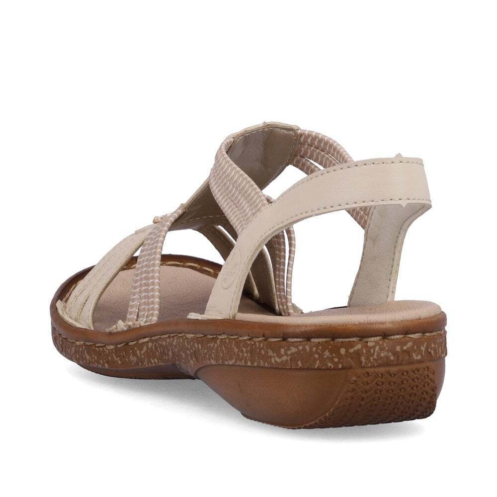 Rieker 62855 Ladies Beige Beaded Elasticated Stretch Wedge Slingback Sandals