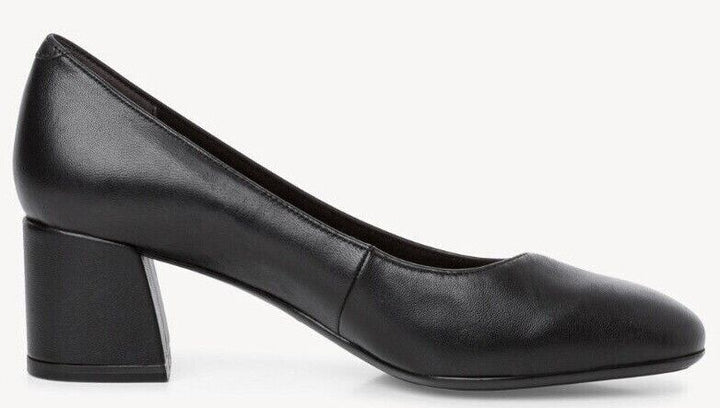 Tamaris 22409 Ladies Black Stretch Leather Court Shoes Touch It Anti Shokk Block Heel