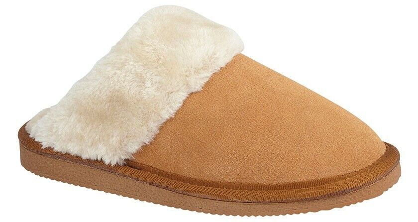 Mokkers Kelsei Ladies Tan Brown Real Suede Faux Fur Lined Mule Slippers Womens