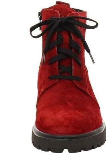 Waldlaufer H-Luise Ladies Wide Fit Red Suede Leather Lace/Zip Up Ankle Boots