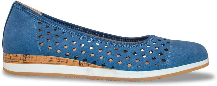 Dr Keller Jilly Ladies Blue Faux Nubuck Perforated Comfort Summer  Slip On Shoes