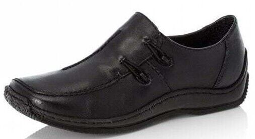 Rieker L1751 Antistress Black Leather/ Leather Lined Slip On Shoes With Elastic Gusset